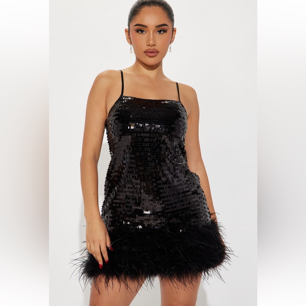 sequin feather mini dress Fashion Nova